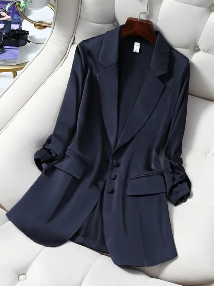 Fashionable womens casual clothing long sleeved lapel solid color single chest office temperature fashionable jacket top 240819