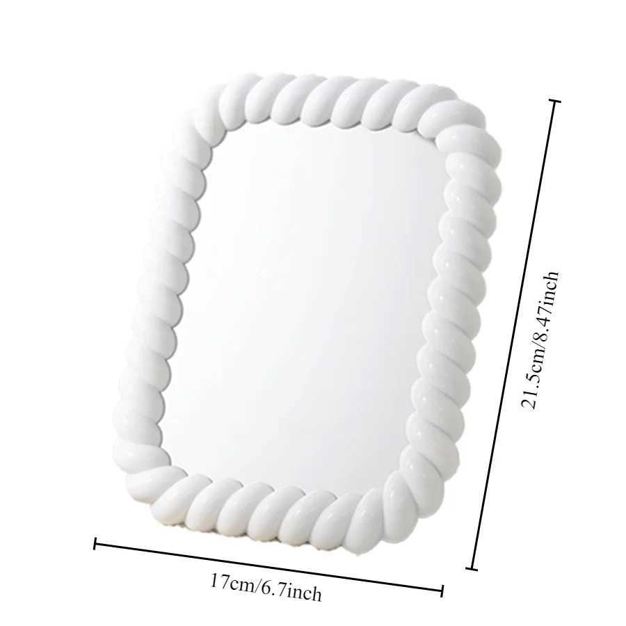1Pc Desktop Makeup Mirror Rectangle Cute Cream Style Plastic Portable Vanity Mirror For Women Girls Y240819