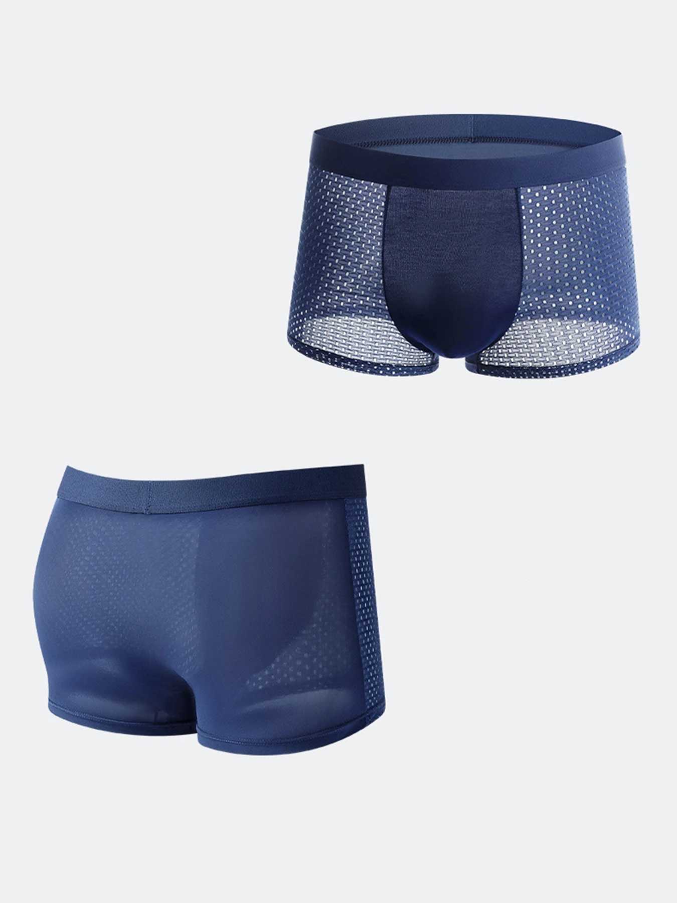 7PCS/Mens Panties Ice Silk Solid Color Sexy Underwear Breathable Mesh Comfortable Stretchy Mens Underpants Boxer Sports ShortsXJ240815