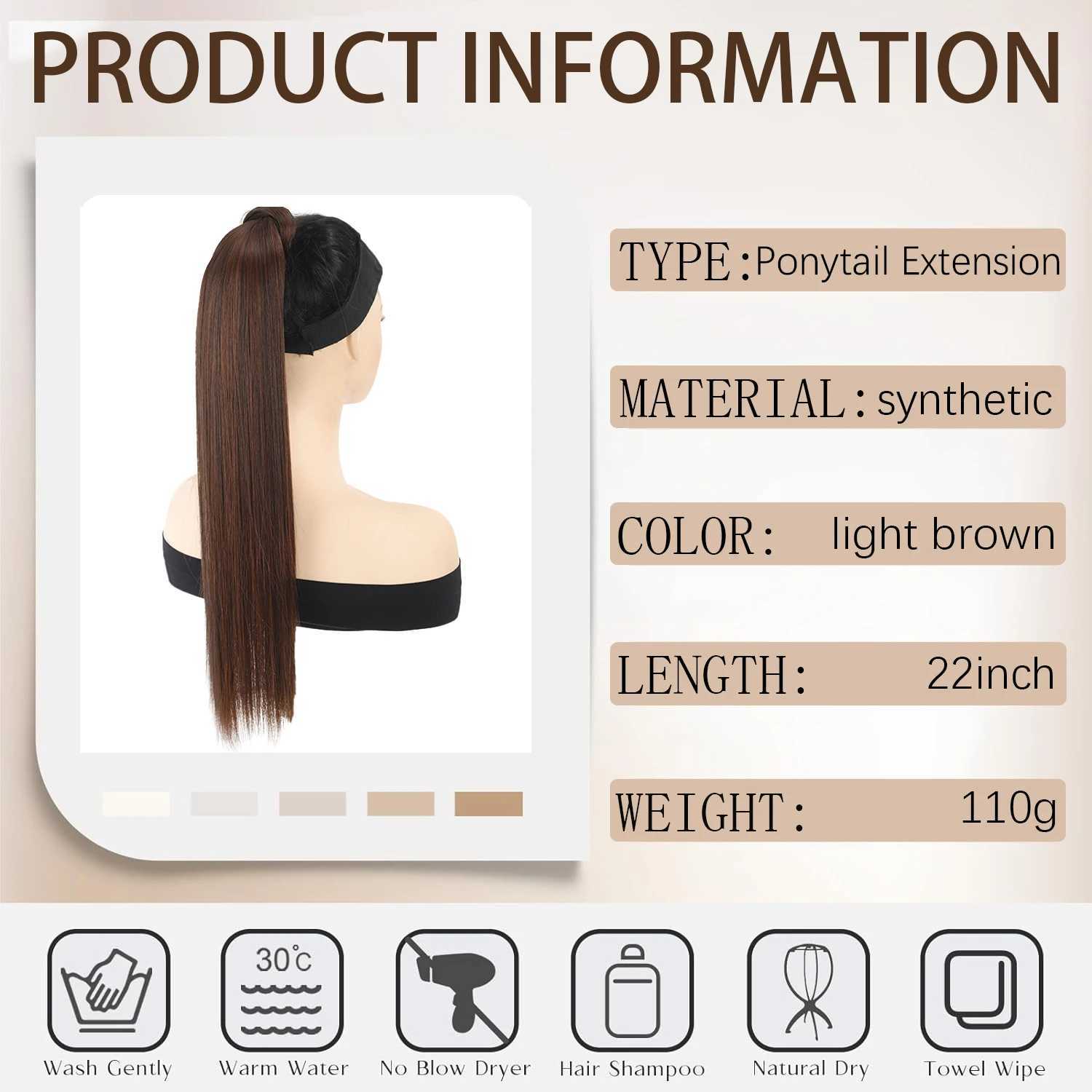Long and straight ponytail extensions wrapped around synthetic ponytails female hair extensions W240817