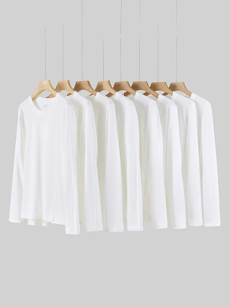 Women O-neck Long Sleeve T shirts Lady White Cotton Tops Female Soft Casual Tees Womens Black T-shirt 240820