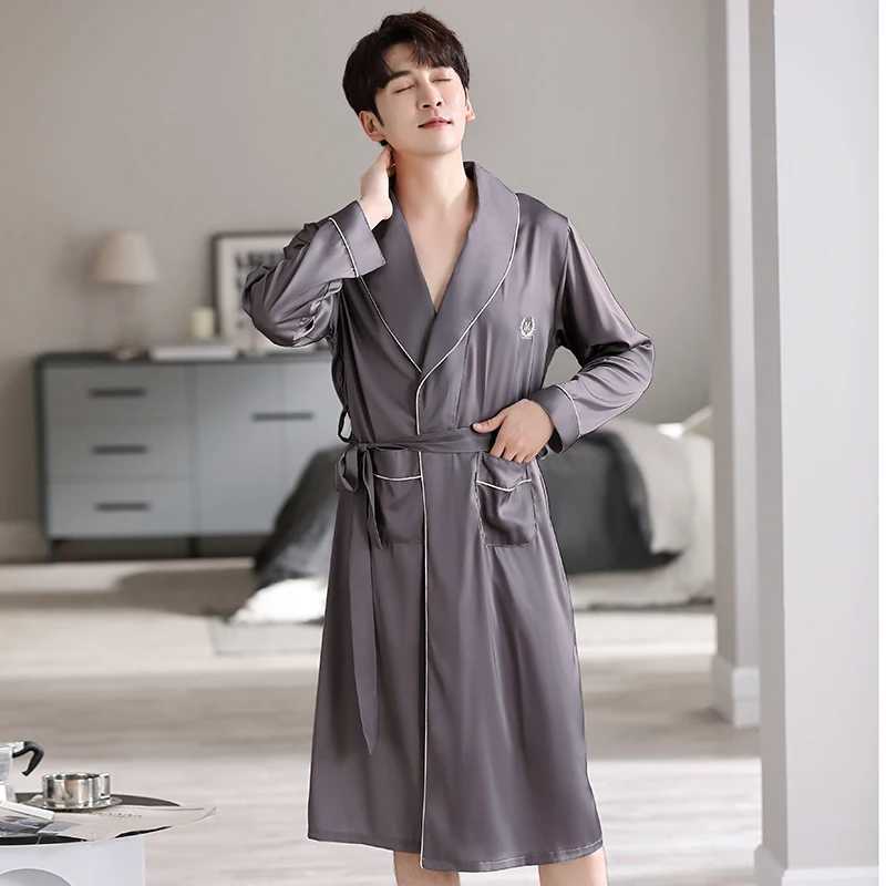 Mens silk satin pajamas long sleeved pajamas V-neck pajamas pajamasW240719