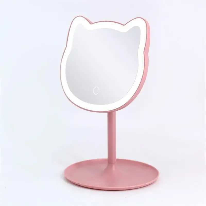 Desktop Cartoon Cat Led Light Makeup Mirror Portable Fashion Mini Electric Cosmetic Mirror for Personal and Home Y240819
