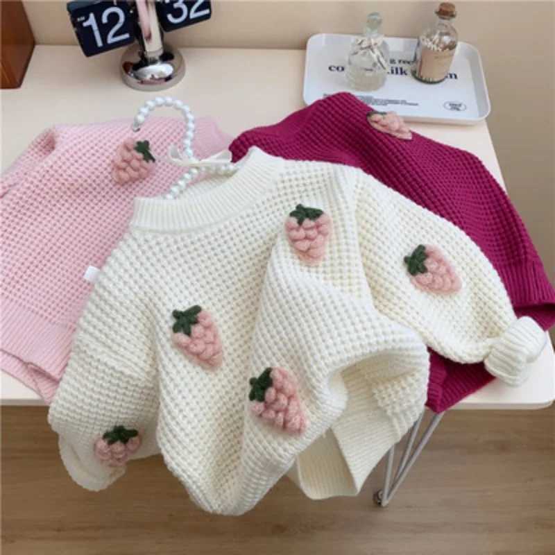 Childrens Clothing Korea 2023 Winter Round Neck Childrens Sweater Fashion Girls Knitted Cute Childrens Clothing Girls W240820