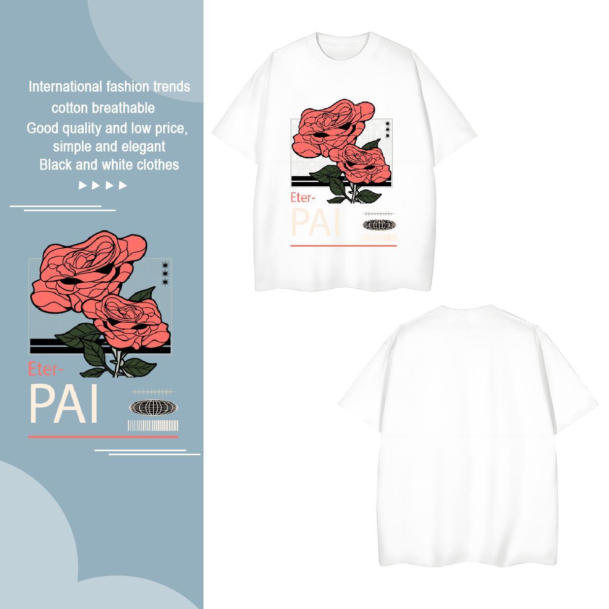Wholesale flower 230g Pure Cotton Men Tees Casual Daily Wear Breathable Soft T-Shirts Designer Cartoon Printing L-4XL Tops Tees