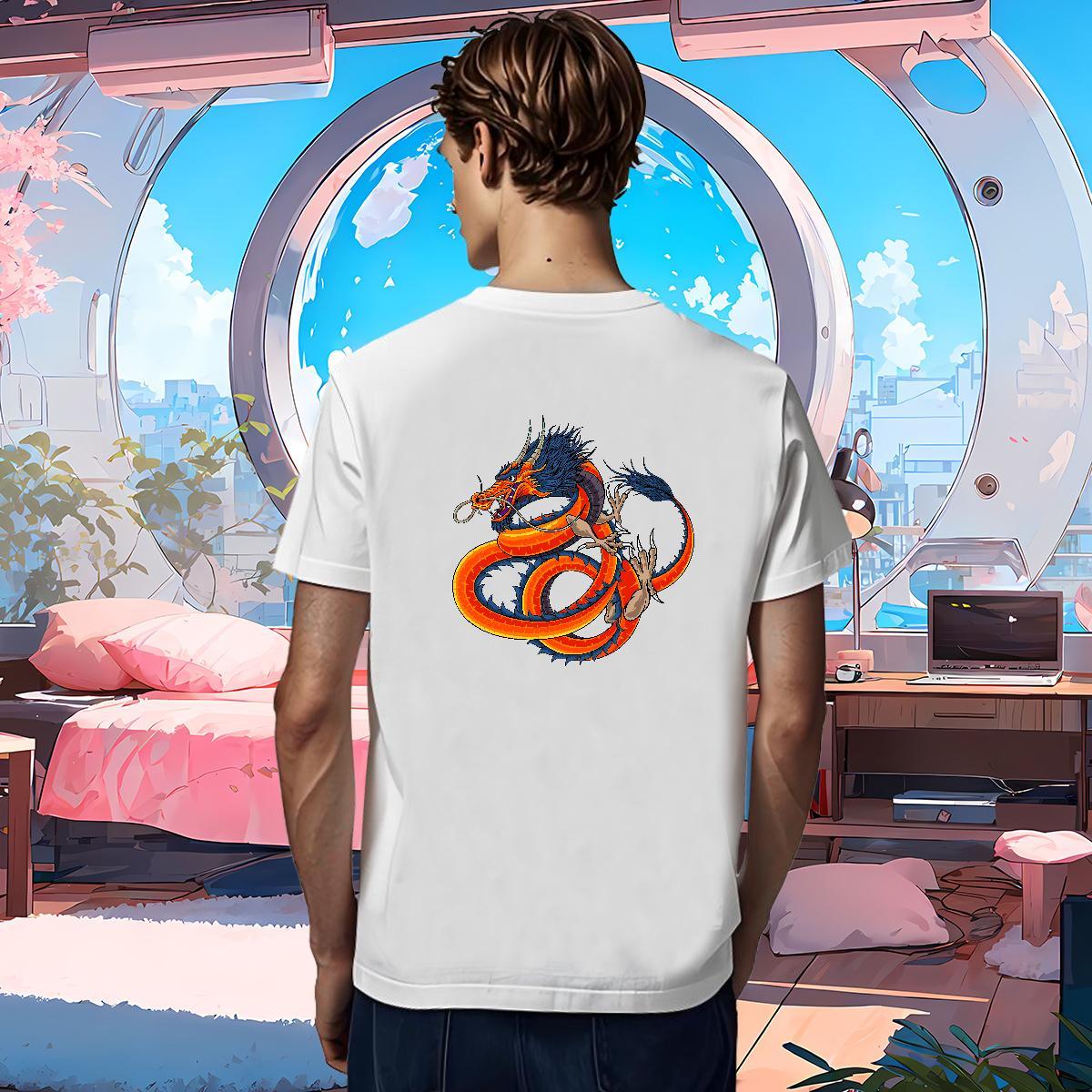 T Shirt For Man 100% Cotton 230g dragon Casual O Neck Short Sleeves Plus Size Custom Tshirts Brand High Quality Tees Shirts