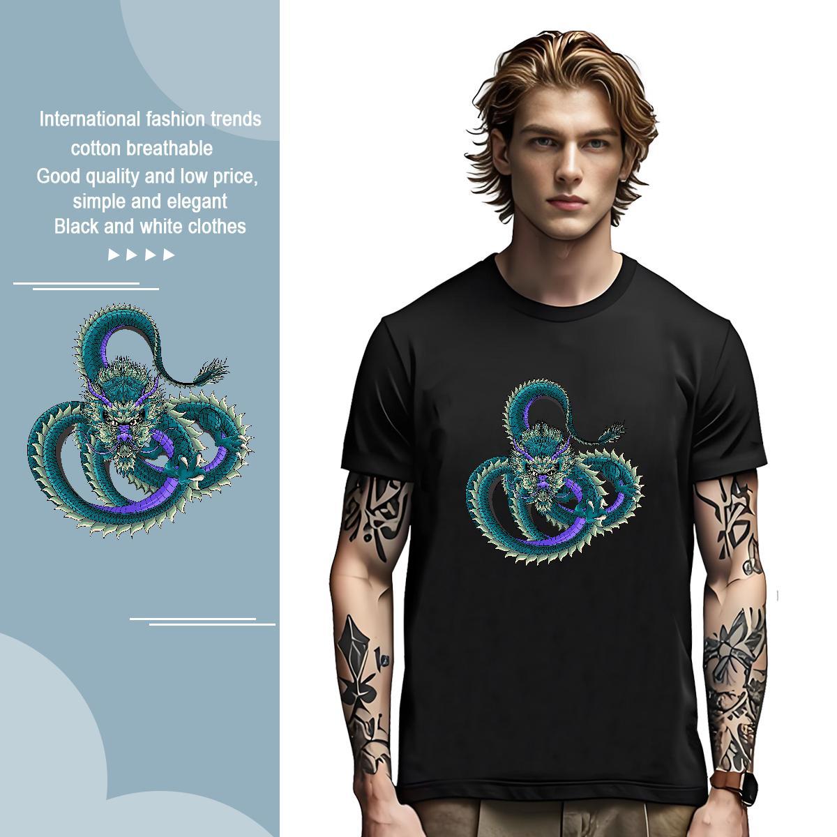 Unisex dragon T-Shirts for Men Daily Outfit Mens Tshirts 230g 100% Cotton Free Shipping Breathable Soft Skull Tees Shirts