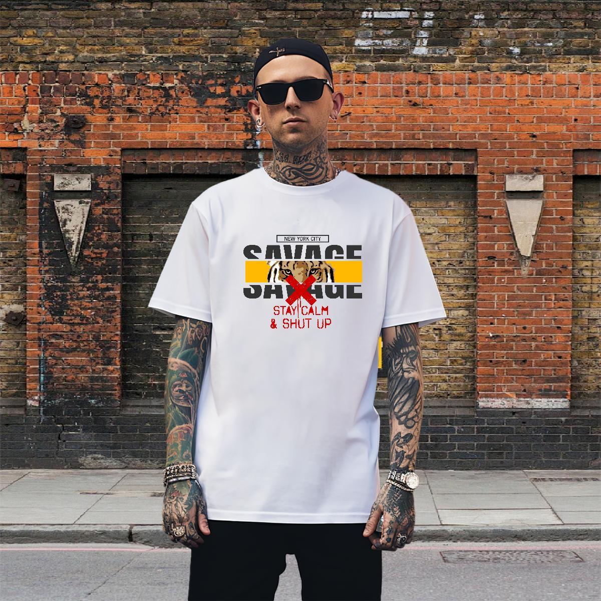 Designer Man T Shirts tiger Breathable Short Sleeve Street Custom Print Plus Size 230g Pure Cotton Men Tops Tees Fashion Design Tees Shirts