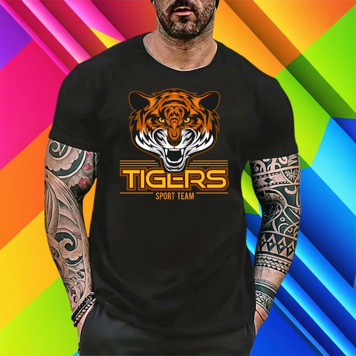 Classic T-Shirts for Men tiger Breathable Short Sleeve Anime Printing Street Customized 230g 100% Cotton Men Tshirts Fashion Design Wear