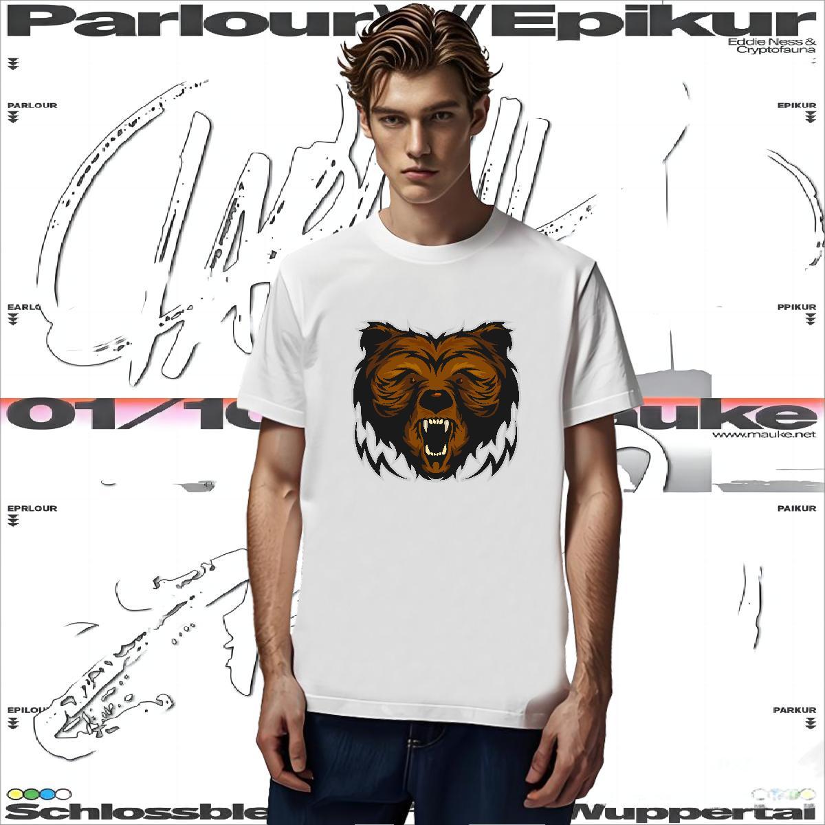 T-Shirts for Men 100% Cotton 230g bear Sport Crew Neck Cartoon Print Men Tees New Free Shipping Tee Shirt