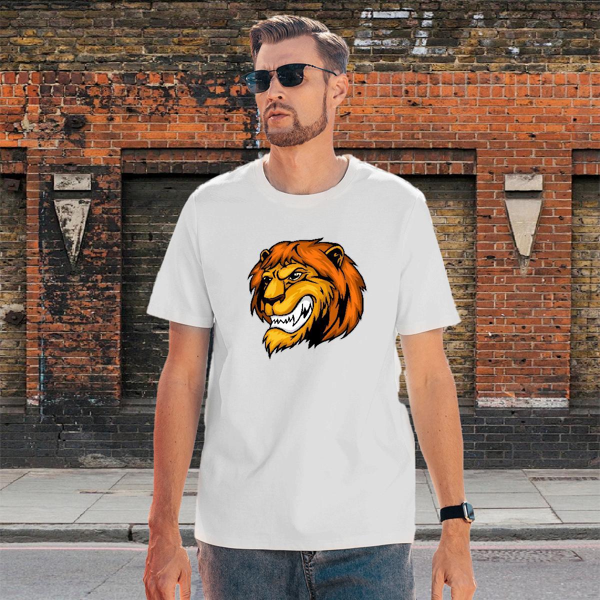 Cool Men T Shirts lion Breathable Short Sleeve Street Black White 230g 100% Cotton Men Tops Tees Custom Polos