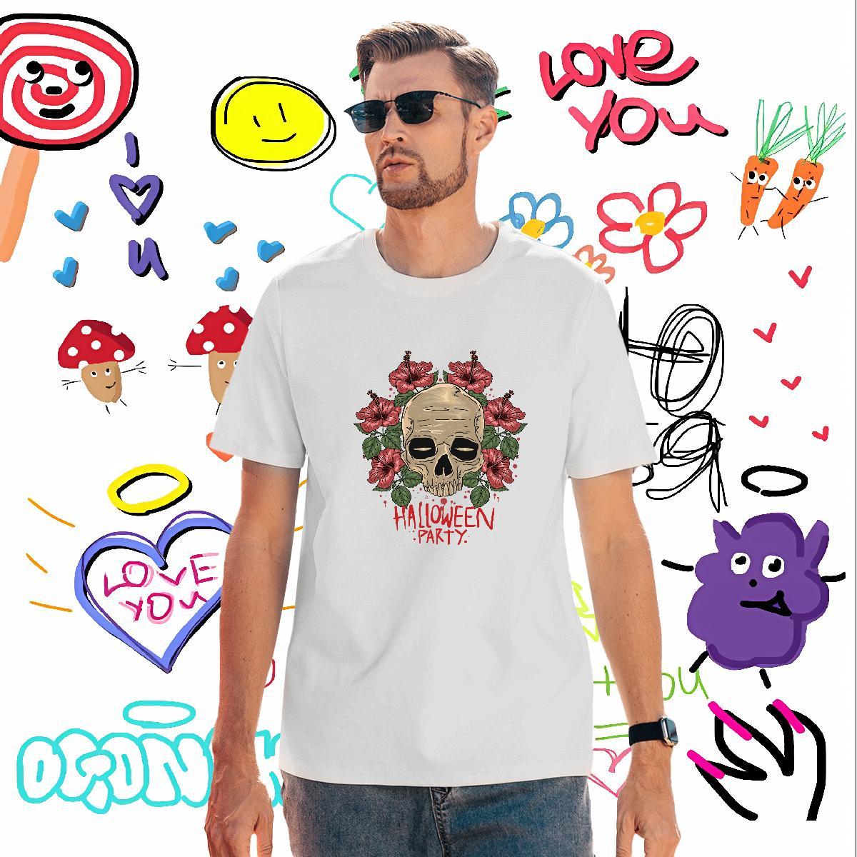 TOP Quality Mens T Shirts flower O-Neck Short Sleeve Daily Outfit Plus Size Cartoon 230g Cotton Men Tees Classic Clothings
