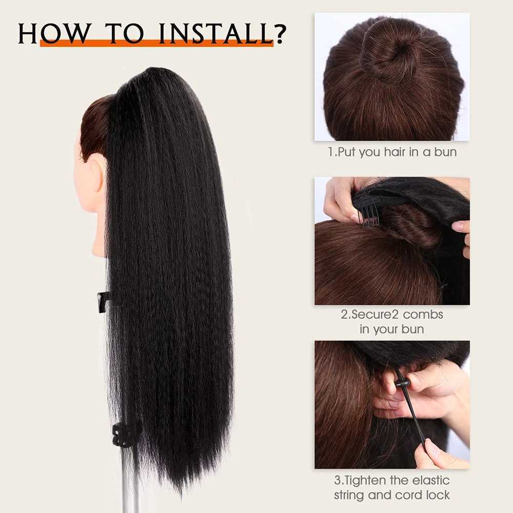 Synthetic wig 24 inch Yaki twisted straight ponytail with extended and brushed hair suitable for daily parties of black women W240817