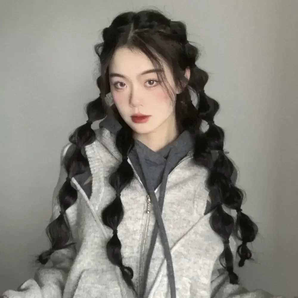 Female Bubble Plaque Synthetic Wig Double Ponytail Hair Extension Sweet Cold Simulated Hair Natural Temperature Artificial Wig W240817