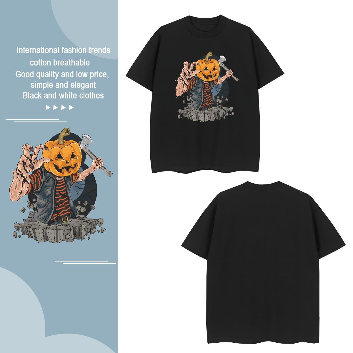 Cool Design T-Shirts pumpkin Breathable Crew Neck Sport Customized 230g 100% Cotton Men Clothes T-Shirt Fashion New Top Tees