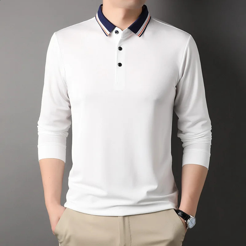 Spring Summer Men Shirts Polo Casual Button Striped Solid Long Sleeve Fashion Turn-down Collar Tee Comfortable Tops 240820