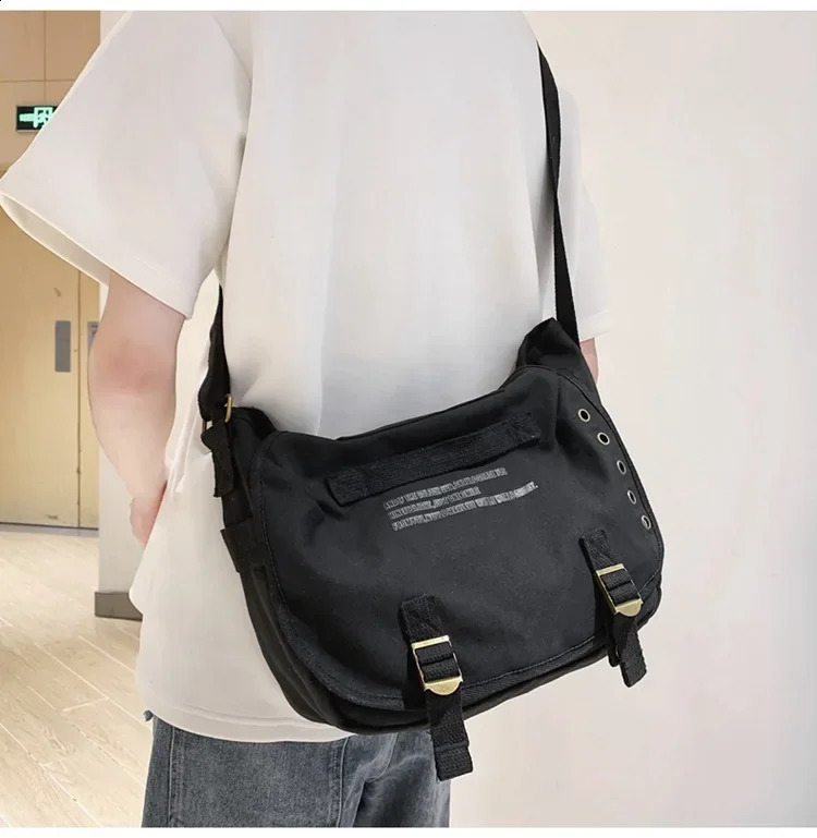 Vintage Letter Canvas Crossbody Bags for Men Shoulder Strap Handbags college student Messenger Bag bolsos hombre 240819