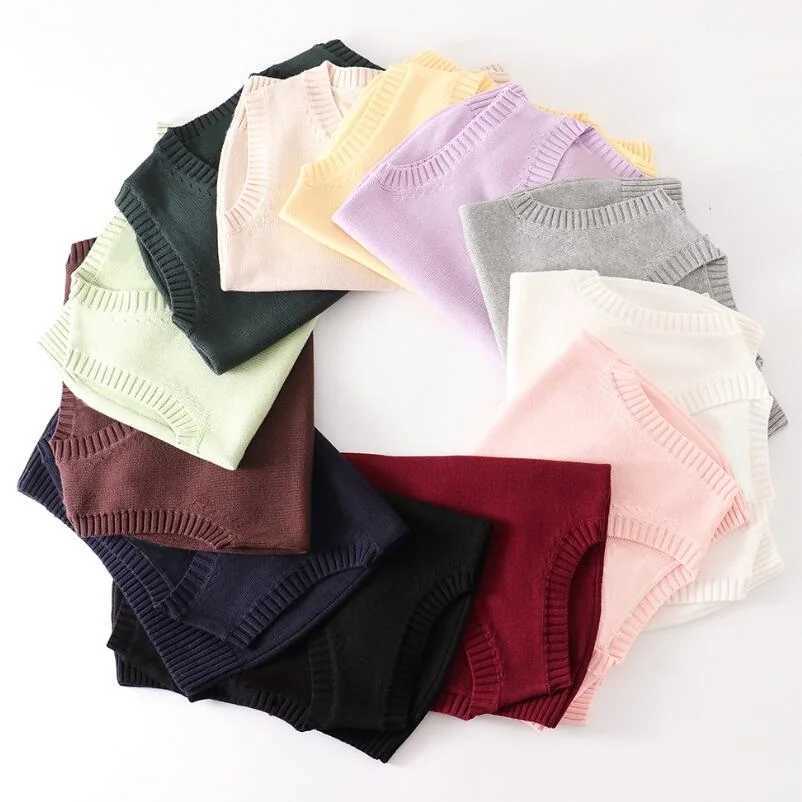 Teenager School Girl Uniform Sleeveless Sweaters Women Vest Students Girls V Neck Knitted Pullover Female Waistcoat Ladies TopsXJ240819