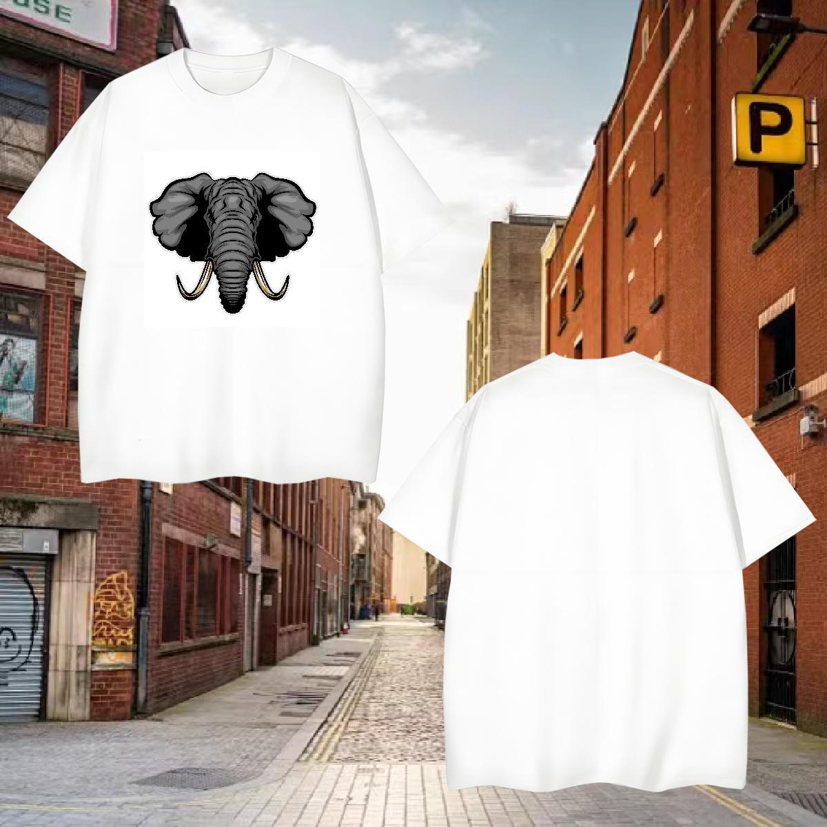 Loose Fit T Shirt For Man elephant Breathable Crew Neck Beach Anime 230g 100% Cotton Couples T Shirts Customized Top Tees