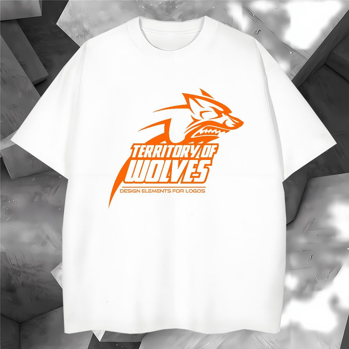 Soft T-Shirts wolf Breathable Crew Neck Street Anime Print 230g 100% Cotton Men Clothes T-Shirt 2024 New Tops