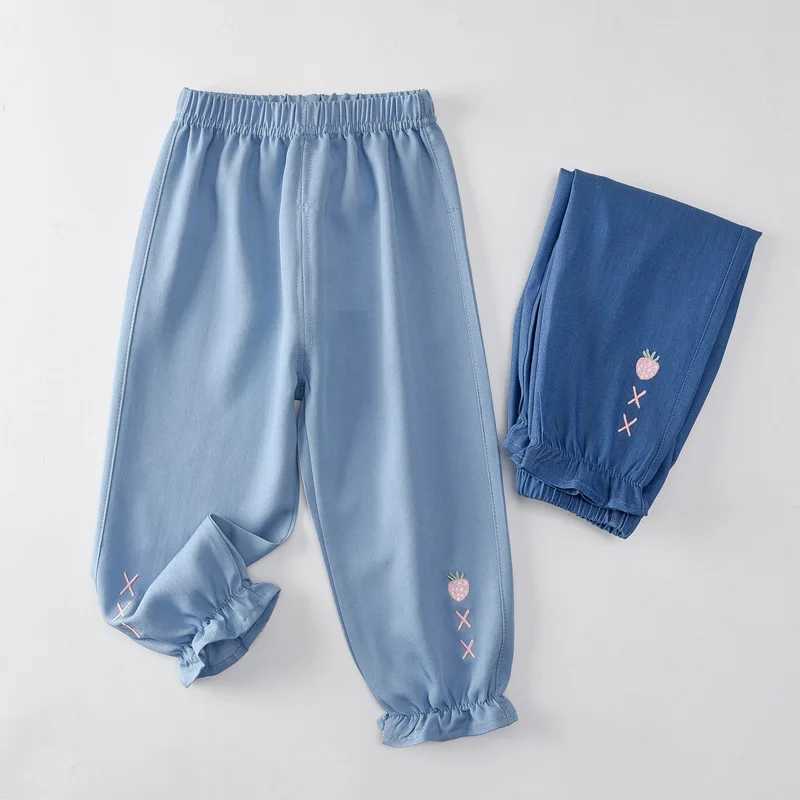 Baby Girl Jean Anti Mosquito Pants Preschool Strawberry Pants 2024 Summer Children Thin Trouser Casual ClothingW240819