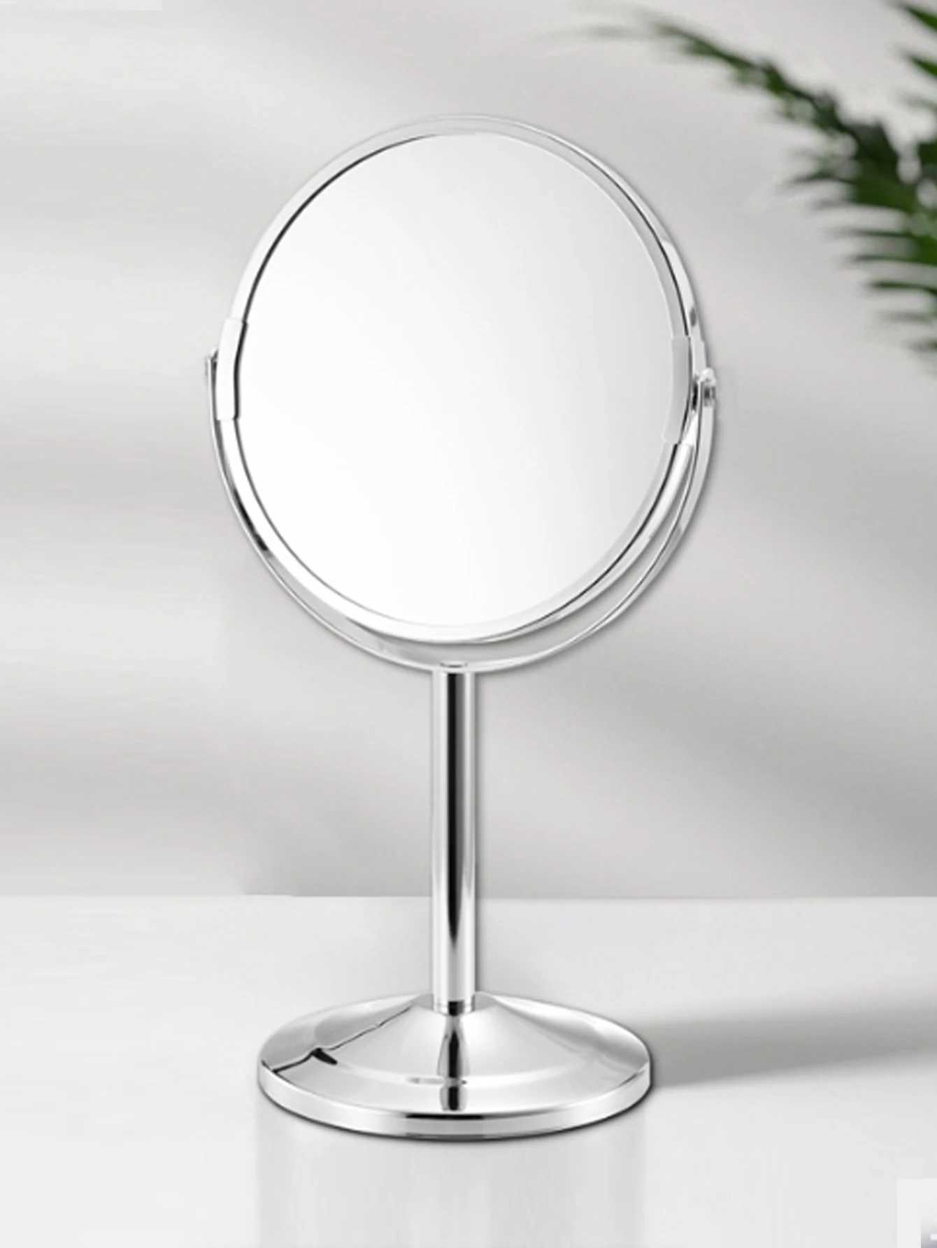 1pc Large Silver Makeup Mirror Clear Double Sided Tabletop Beauty Mirror Metal Silver Magnifying Cosmetic Mirror 360 Rotatio Y240819