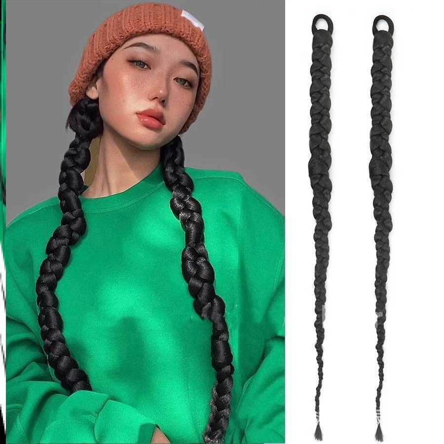 Wigsin synthetic wig womens long ponytail boxing twisted long braid sweet cool girl hot girl hair W240817