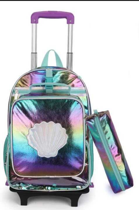 School Wheeled Backpack for girls Trolley Bag with Wheels Children school Rolling Backpack Bag Kids Travel luggage Trolley Bags Y240820