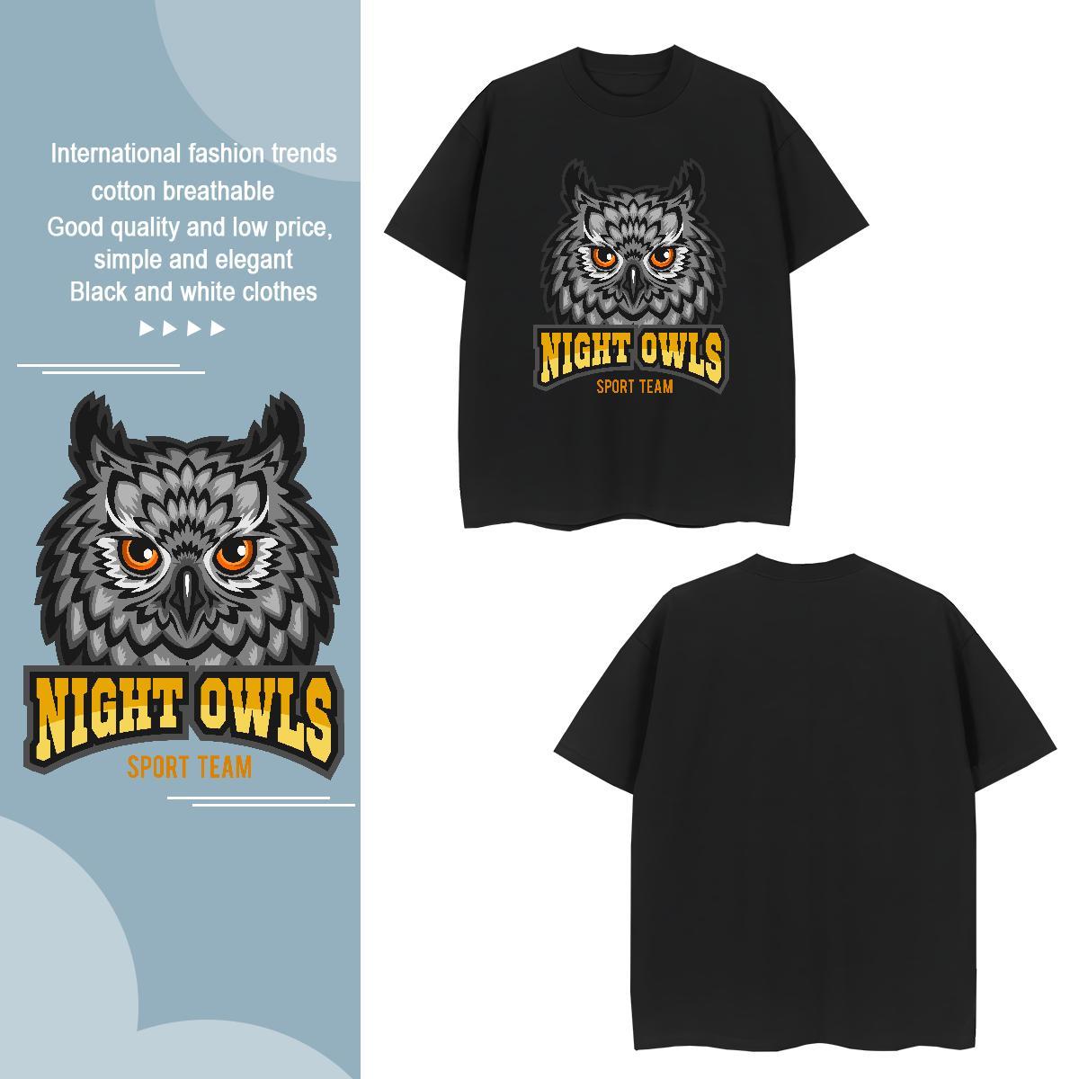 Unisex T Shirt For Man owl Pure Cotton Summer Casual Black White 230g Cotton Mens Tshirts Stylist Tops Tees