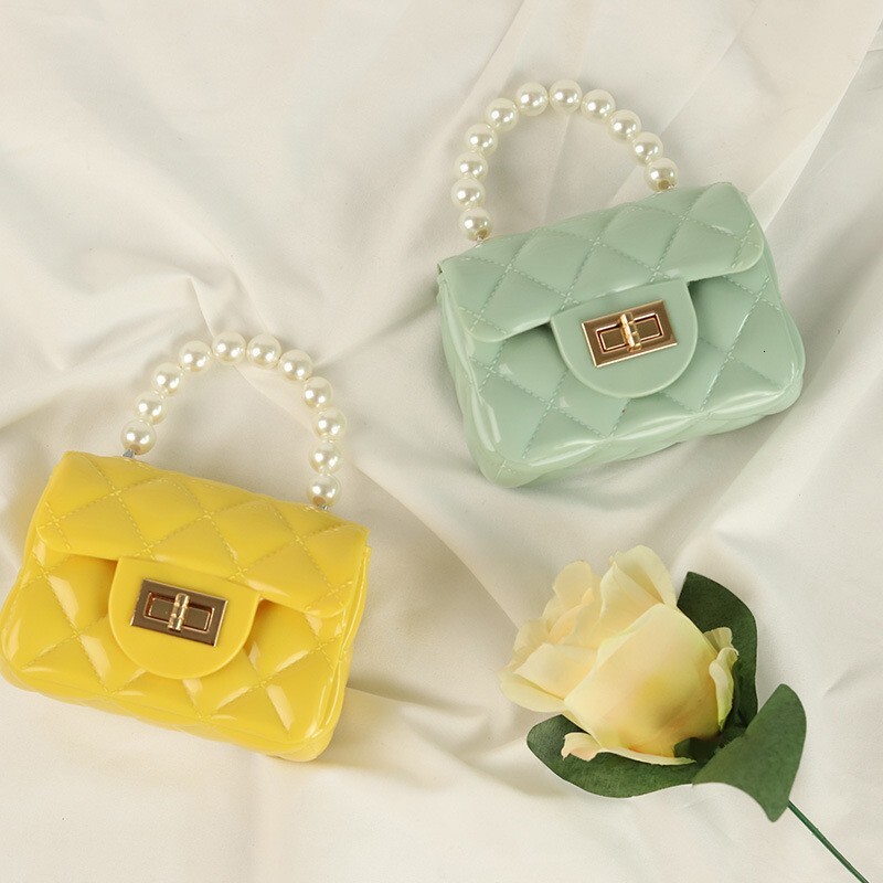 PVC Barbie Jelly Bag, Fashionable Versatile Mini Pearl Handbag, Stainproof and Easy to Wash Square Women's Bag