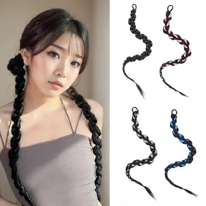 65cm synthetic wig womens long ponytail boxing twisted long braid mixed pink gray sweet cool girl hot girl hair W240817