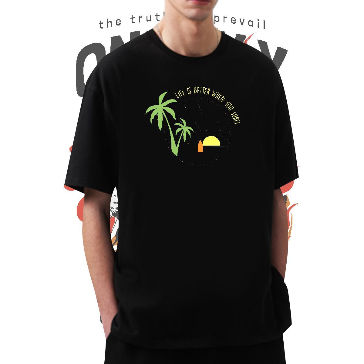 Cool sea 230g 100% Cotton Men Tees Spring Summer Round Neck Short Sleeve Man T Shirts Fashion Skull Tops Tees