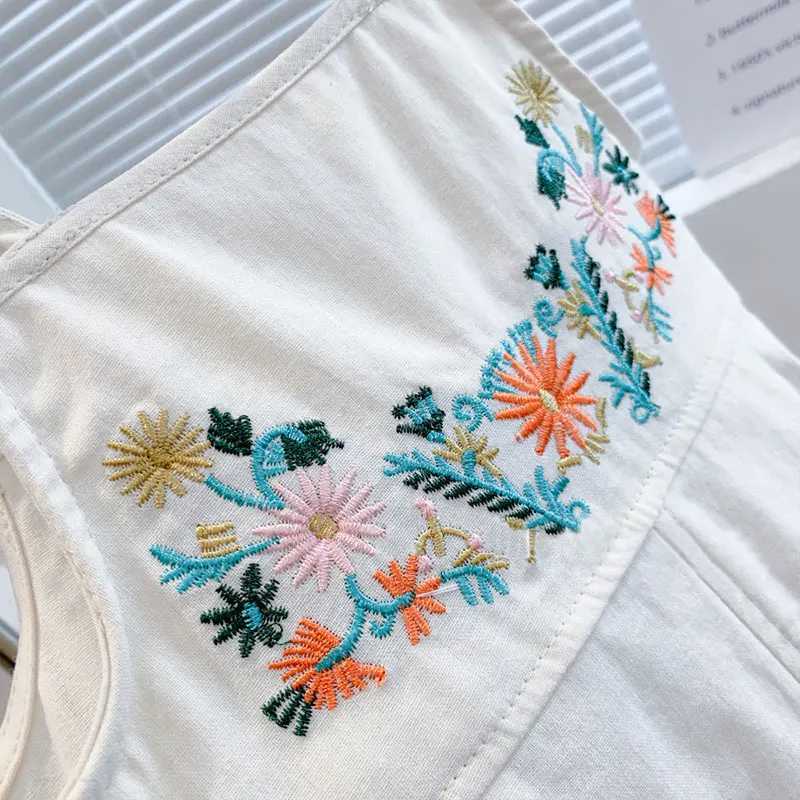 2-7Y floral embroidery childrens girls full body jumpsuit summer jumpsuit princess girls clothing childrens pants W240806