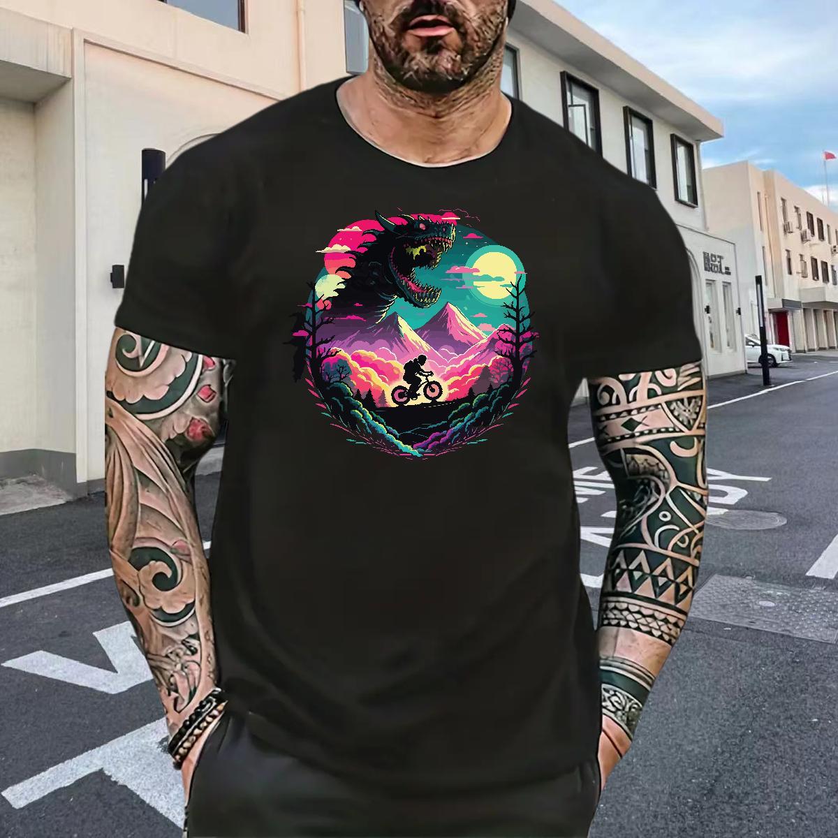 Cool Tshirts Daily Wear 100% Cotton 230g Black Oversized Short Sleeve Soft mountains T Shirt For Man Custom Polos