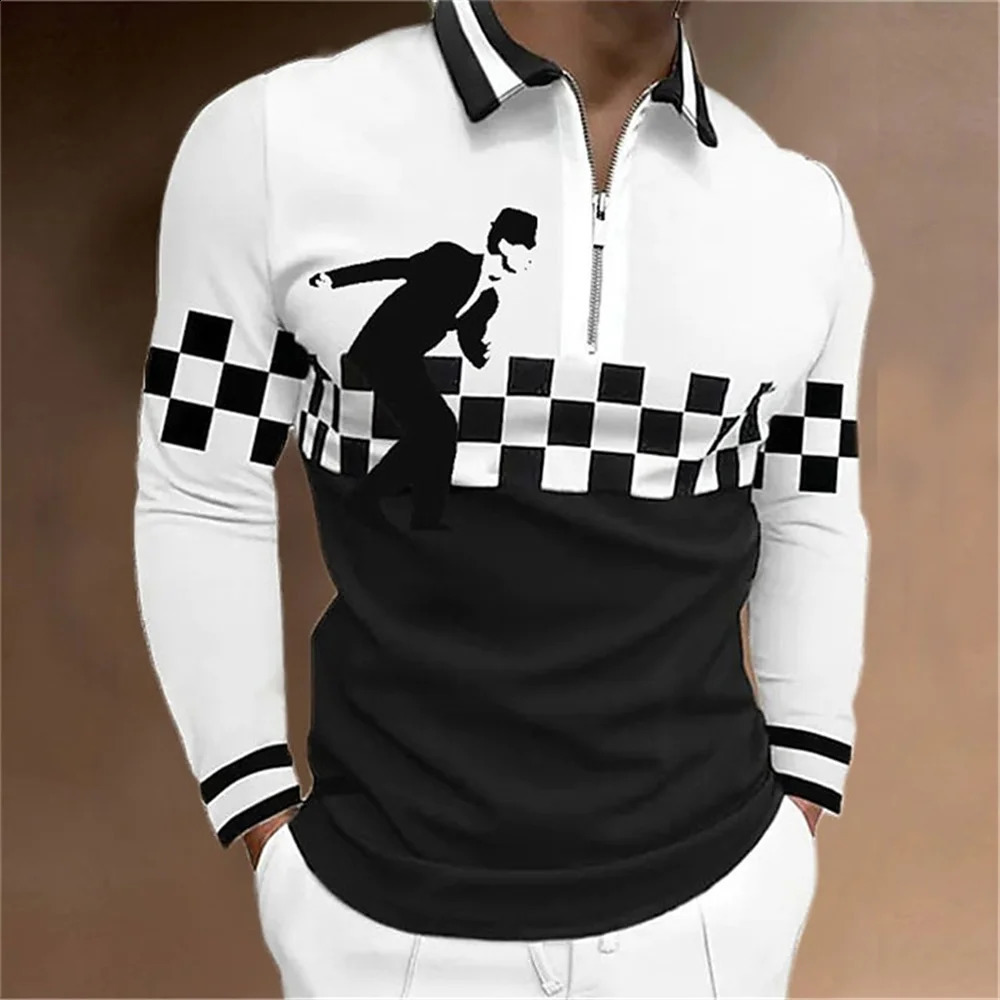 Mens Polo Shirt Golf Shirt Plaid Graphic Prints Turndown Print Outdoor Street Long Sleeve Zipper Print Clothing Apparel Sports 240820
