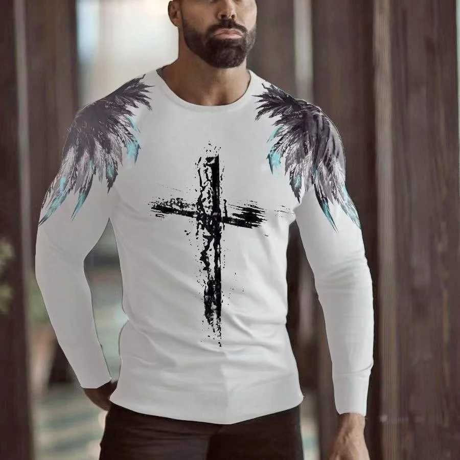 2023 Spring And Autumn New Mens Large Long Sleeve T-shirt 3d Digital Printing Fashion Round Neck TopXJ240819