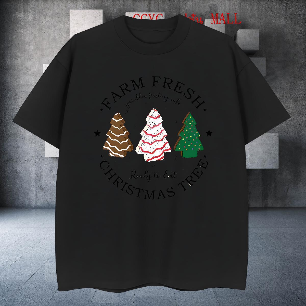 Classic T-Shirts christmas trees Crew Neck Street wear Hip Hop Cartoon Printing L-4XL 230g 100% Cotton Tshirts DIY Wear