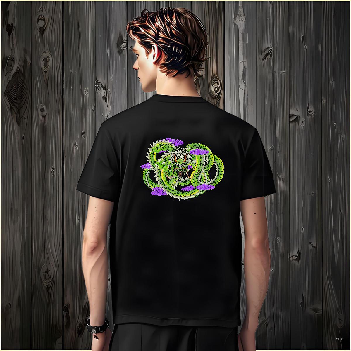 T shirt 230g Pure Cotton dragon Anime Printing Street O-Neck Short Sleeve Custom Printing Men Tees Fashion Casual Comfortable Polos