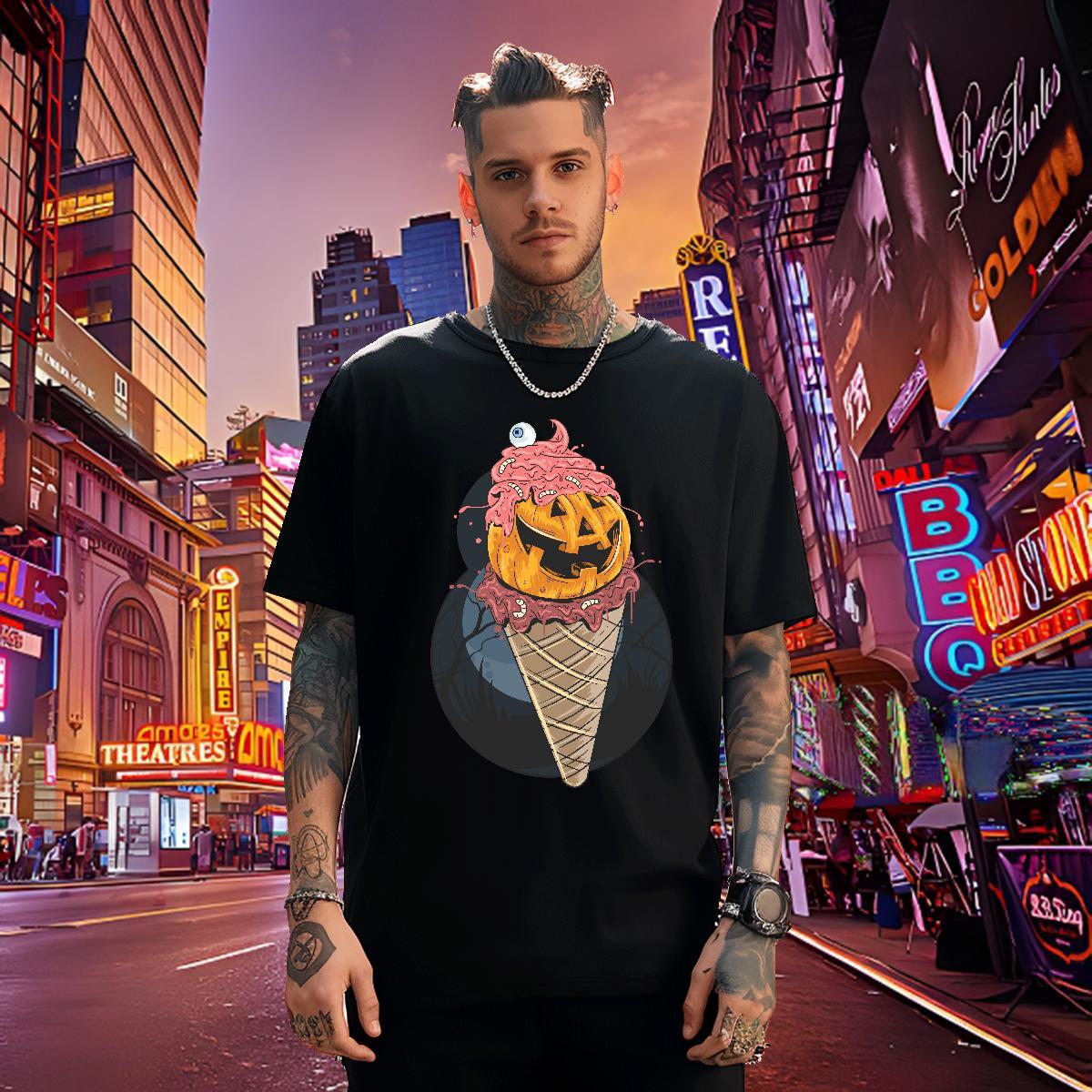 Brand T-Shirts for Men pumpkin Breathable Spring Summer Anime Print 230g Cotton Couples T Shirts Customized Tops Shirt
