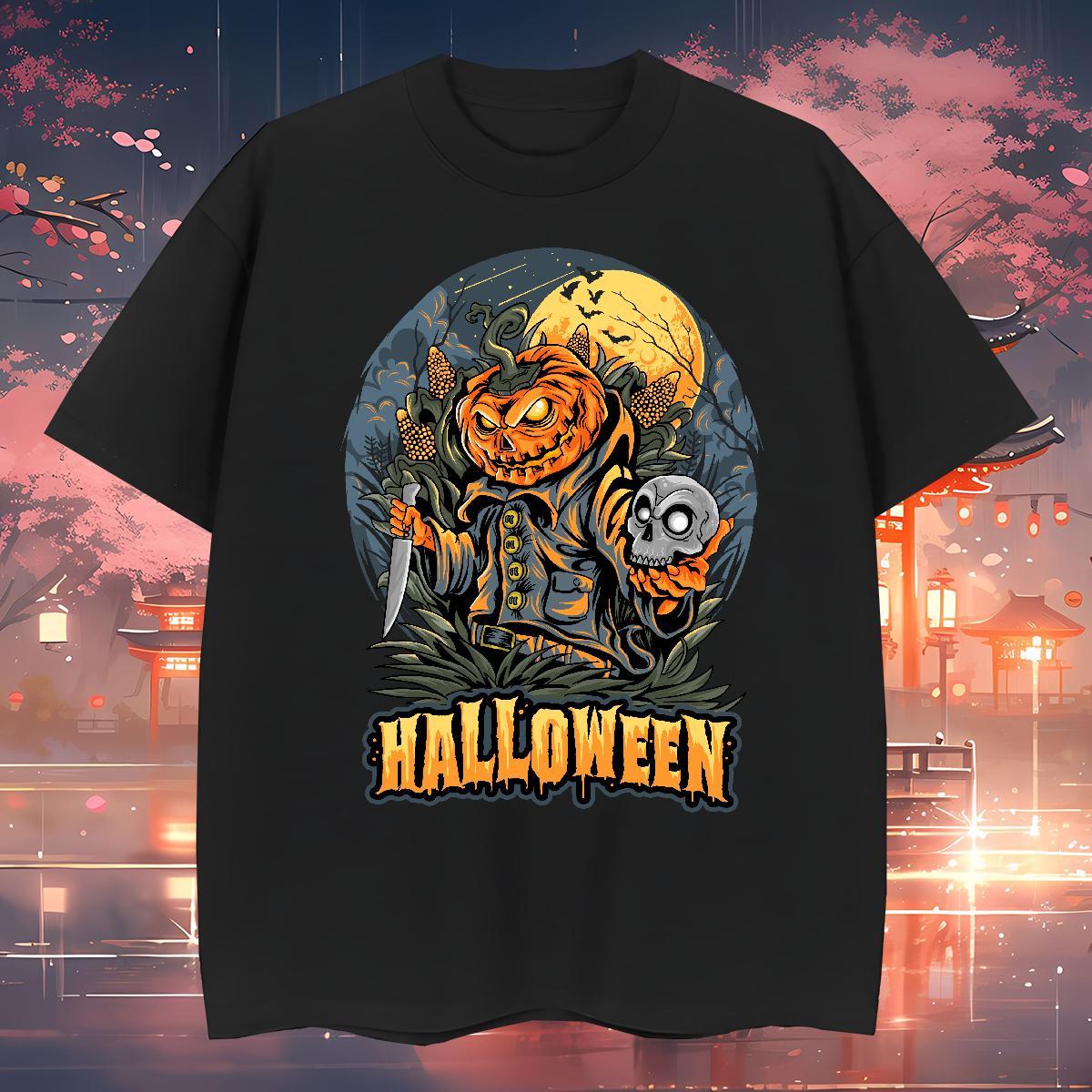 Loose Mens T Shirts pumpkin Breathable Short Sleeve Summer Casual Custom Printing 230g Pure Cotton Couples T Shirts Free Shipping Clothes