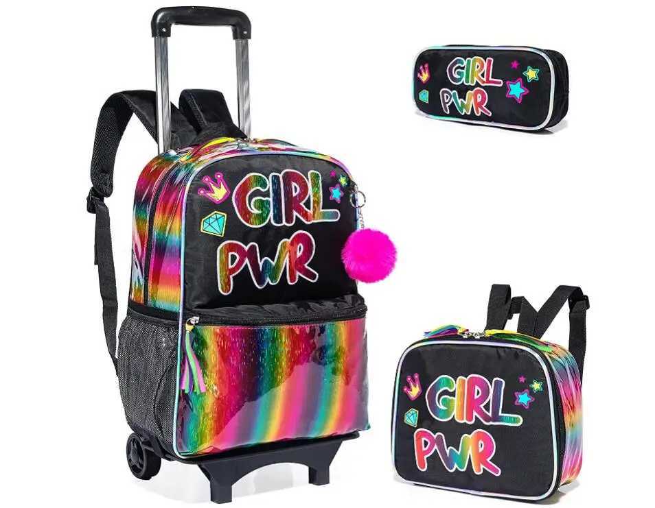School Trolley Bag Set for girls School Rolling Backpack Bag 2 Wheels School Wheeled Backpack Kids Rolling Backpack Trolley Bags Y240820