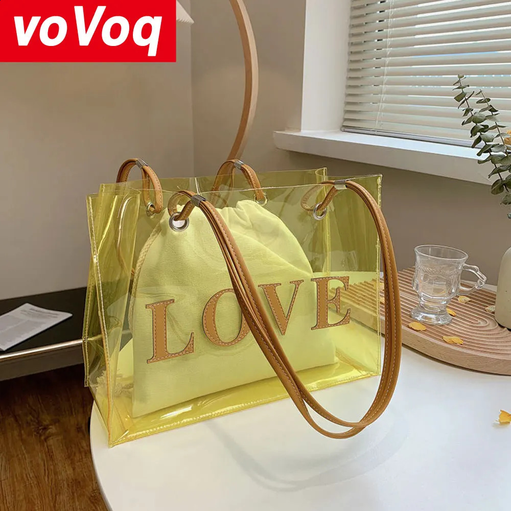 s Womens Tote Bag Fashion Transparent Jelly Yellow Green Composite Bag High Capacity Storage Street Handbag 240819
