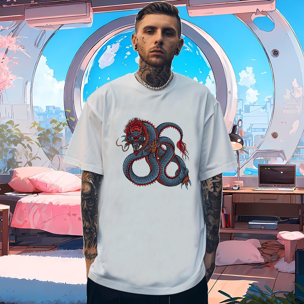 T Shirt For Man 230g 100% Cotton dragon Casual Beach Breathable DIY Logo Oversized Mens Tshirts New TOP Quality Tops