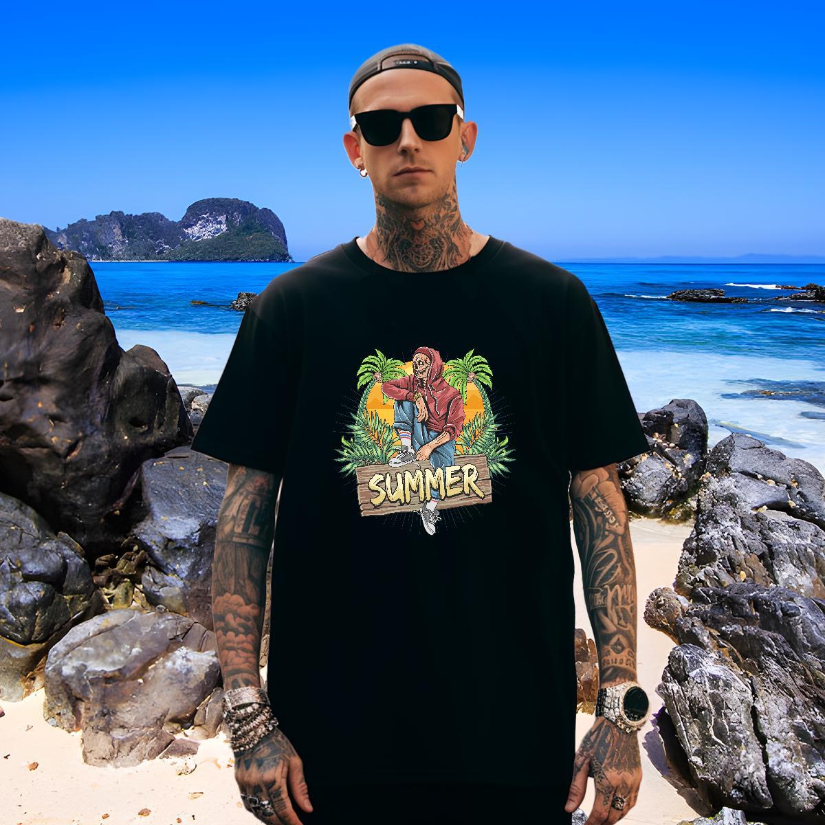Designer Mens T Shirts skull O-Neck Short Sleeve Sport Asian Size 230g Cotton Couples T Shirts 2024 DIY Tees Shirts