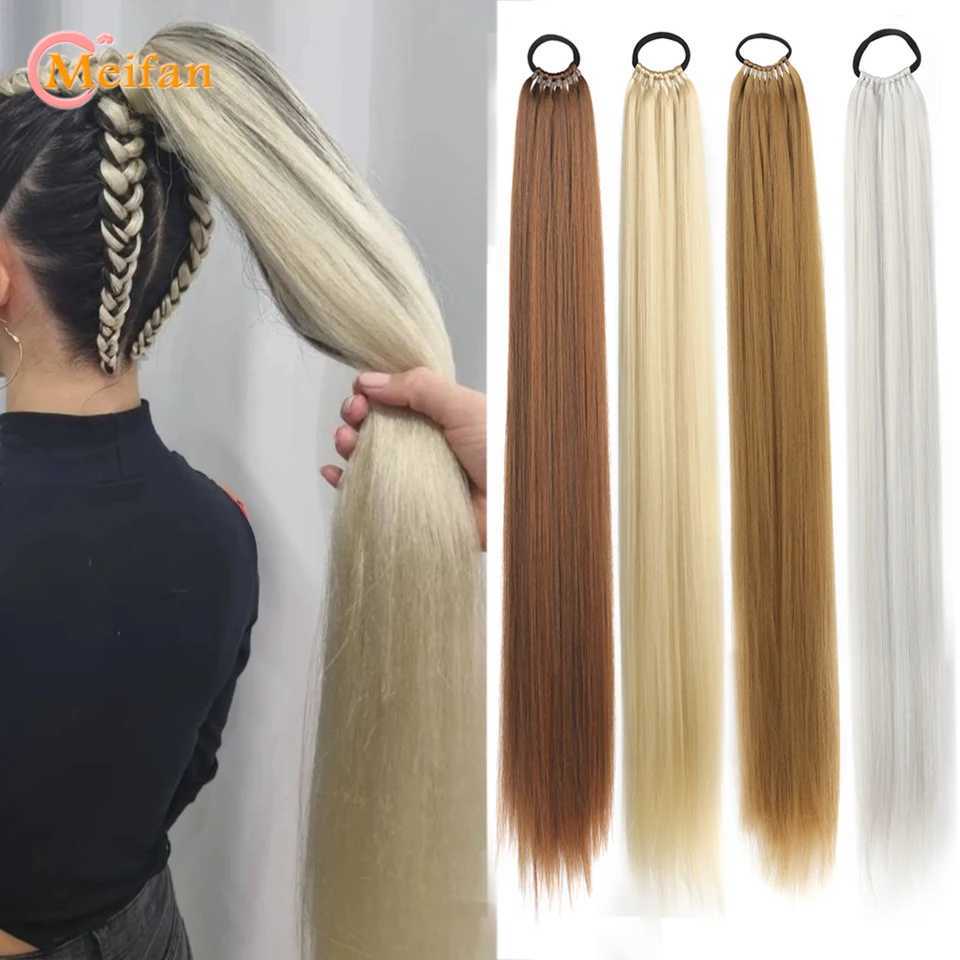 MEIFAN long straight ponytail wig synthetic hair extension 18-32 inches elastic band ponytail natural fake female hair W240817