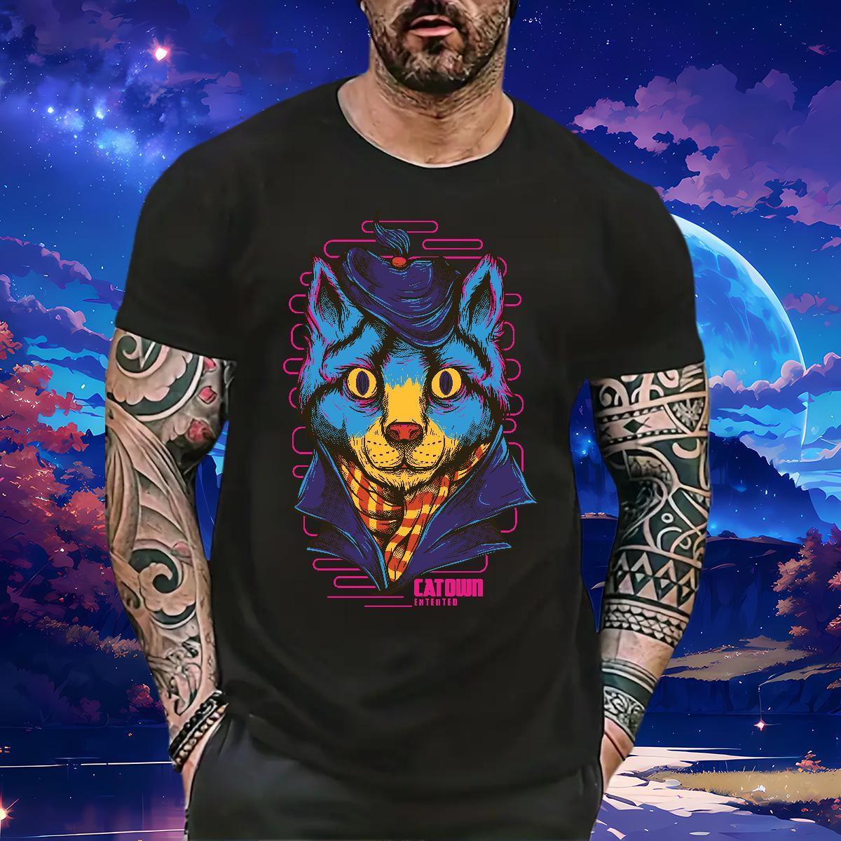 Designer Blue cat 230g Pure Cotton Tshirt for Man Woman Casual Crew Neck Breathable Man T Shirts 2024 Designer Black Oversized Tees