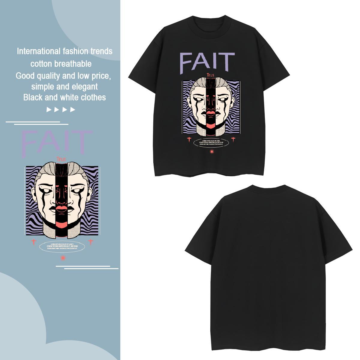 Soft Western style 230g Cotton Men Tops Tees Sport Crew Neck Breathable T Shirts Men Stylist Cartoon Printing L-4XL Wear