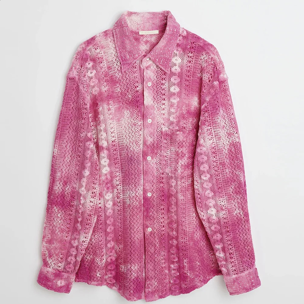 Mens shirt casual hollow mesh see through top fashionable and personalized niche jacket breathable mens summer style 240820