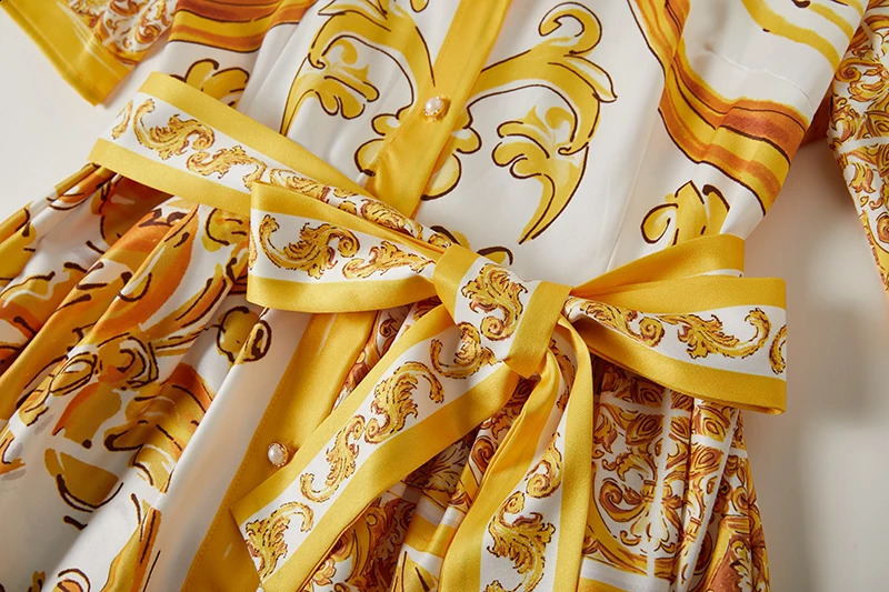 Summer Holiday Yellow Paisley Print Shirt Dresses Womens Turn Down Neck Short Sleeve Belt High Waist Beach Party Vestidos 240819