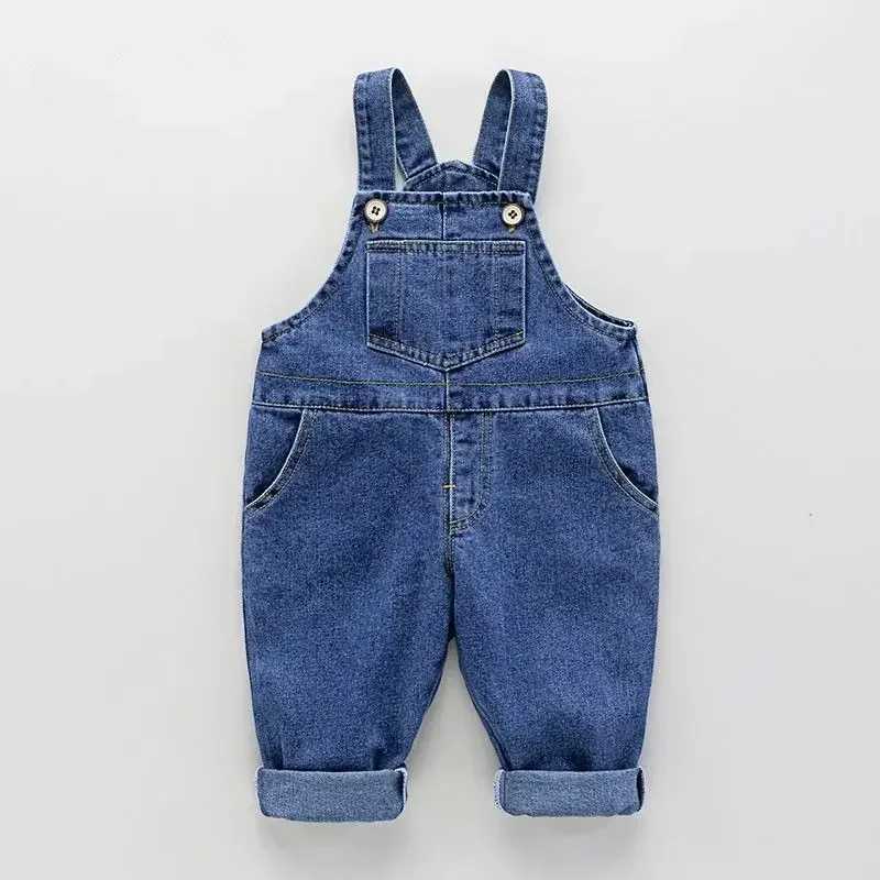 New baby girl boy Jean Overalls baby bib pocket denim workwear childrens casual jumpsuit 12m-7T W240806